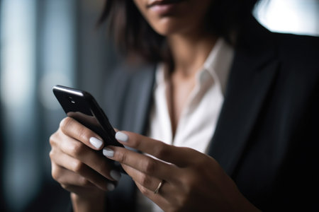 closeup shot of an unrecognisable businesswoman using a cellphone in an officeの素材
