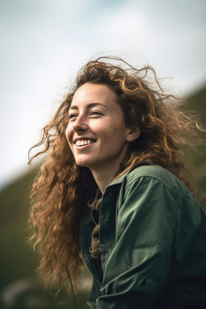 portrait of a young woman enjoying the outdoorsの素材