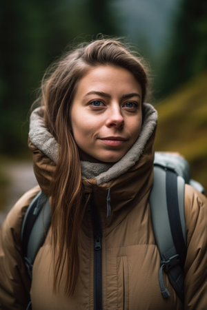 portrait of a young woman going for a hike in the mountainsの素材