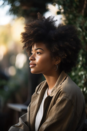 cropped shot of an attractive young woman sitting alone outdoorsの素材