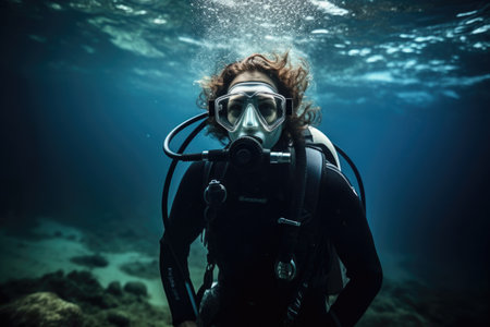 shot of a young woman enjoying her scuba diving experienceの素材