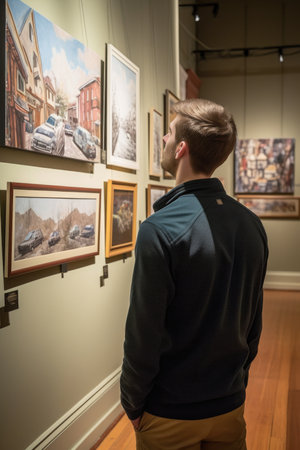rearview shot of a young man admiring an art displayの素材