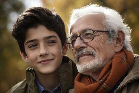 portrait of a father and son spending time together outdoorsの素材