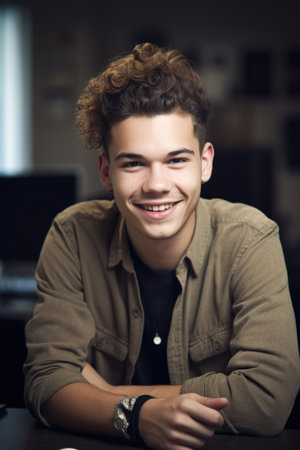 portrait of a smiling young designer working on his computer in an officeの素材