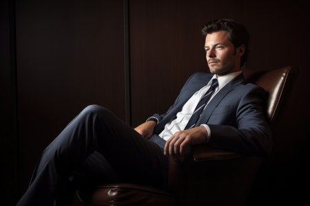 a handsome young businessman relaxing after a long day at workの素材