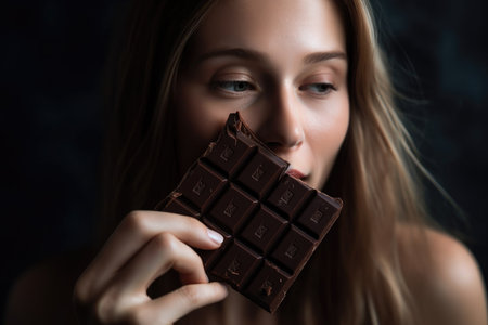 cropped shot of a young woman eating chocolateの素材