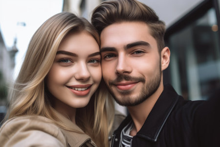 shot of two young people taking a selfie togetherの素材