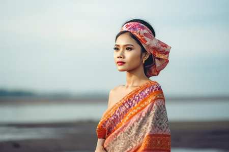 shot of a beautiful young indonesian woman wearing traditional sarongの素材