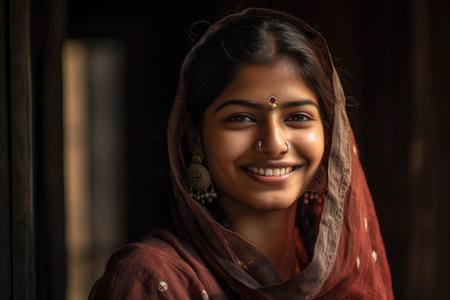 an ethnic indian woman smiling happilyの素材