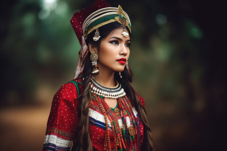 shot of a beautiful young tribal woman wearing traditional clothingの素材