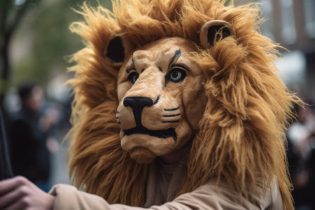cropped shot of a man dressed in a lion costumeの素材
