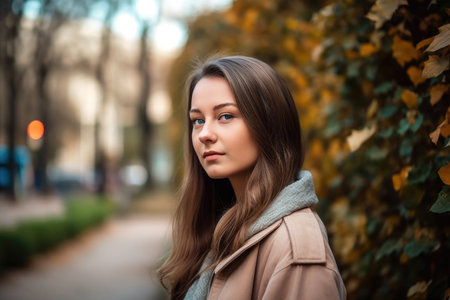 portrait of a beautiful young woman standing outsideの素材