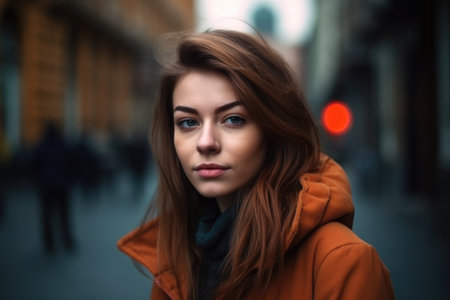 portrait of a beautiful young woman in an urban environmentの素材