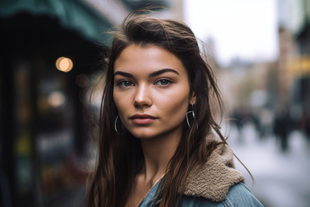 cropped shot of a young woman in an urban settingの素材