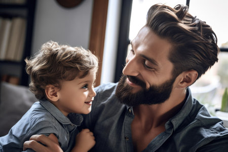 shot of a handsome young father spending time with his son at homeの素材