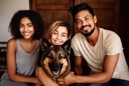 portrait of a diverse family sitting together at homeの素材