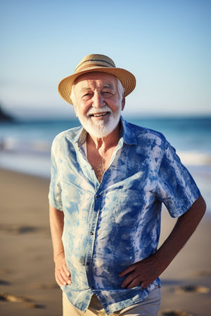 shot of a senior man on the beach in the summerの素材