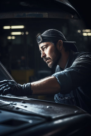 shot of a mechanic working in an auto shopの素材