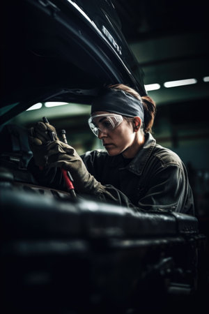 shot of a mechanic working in an auto shopの素材