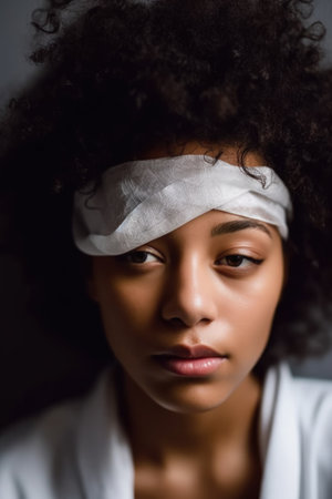 cropped shot of a young woman using an eye maskの素材