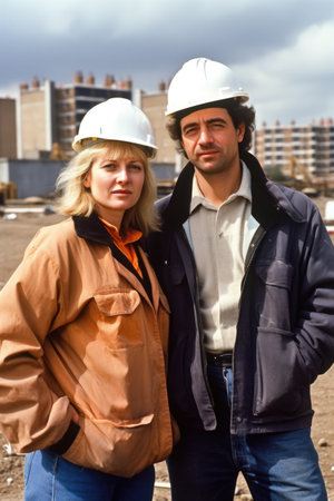 portrait of two work colleagues on a building siteの素材
