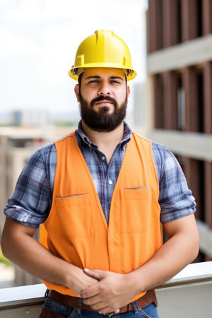 portrait of a young male construction worker on siteの素材