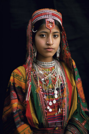 a young woman wearing traditional tribal clothingの素材