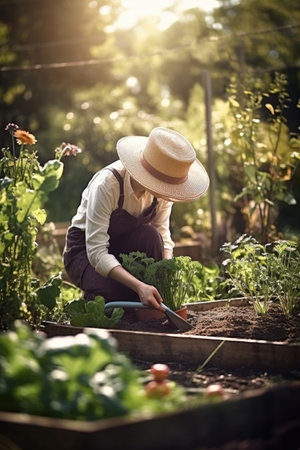 shot of a woman working in her gardenの素材