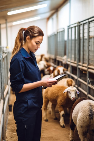 shot of a young woman using a digital tablet during an inspection at an animal nurseryの素材
