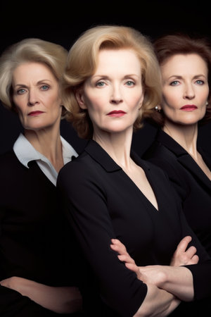 three attractive businesswomen standing in a rowの素材