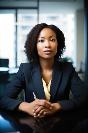 an attractive ethnic woman using her tablet while sitting in an office environmentの素材
