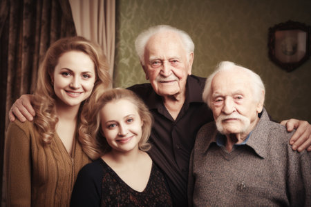 portrait of a young couple spending time with their elderly parents at homeの素材