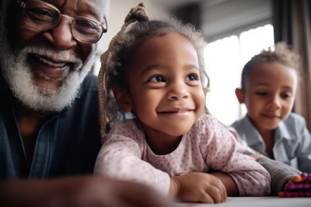 shot of a little girl bonding with her grandparents at homeの素材