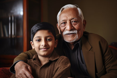 portrait of a grandfather spending time with his grandson at homeの素材