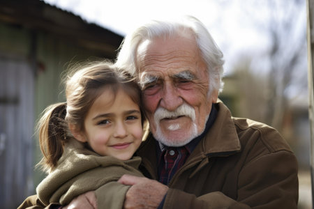 portrait of a grandfather spending quality time with his granddaughter outdoorsの素材