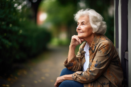 shot of a senior woman sitting outsideの素材