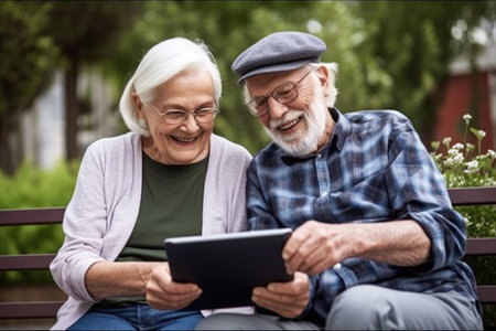 shot of a senior couple sitting together while using a digital tabletの素材