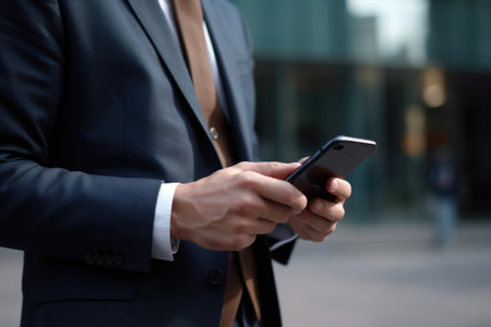 cropped shot of an unrecognisable businessman using a smartphoneの素材