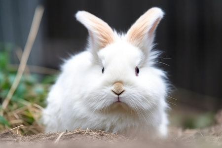 portrait of a cute fluffy white bunnyの素材