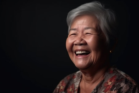 senior woman, smile and portrait with happiness in a studio with enthusiasm or joyの素材