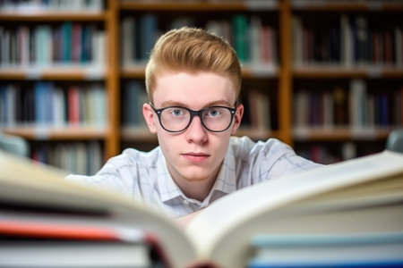 learning, reading and studying for exam success in a library with focus, motivation and concentrationの素材