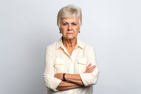 woman, portrait and senior with arms crossed in studio isolated on white background