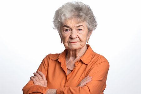 woman, portrait and senior with arms crossed in studio isolated on white backgroundの素材