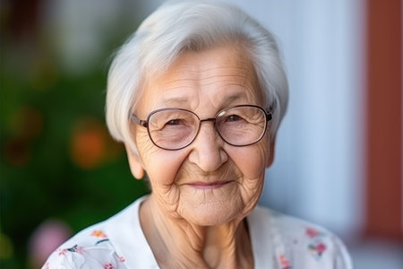 senior woman, portrait and smile for elderly person in retirementの素材