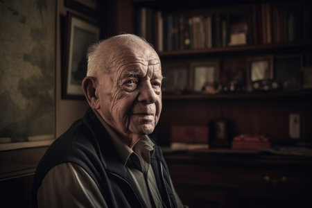 portrait of a senior man in his studyの素材