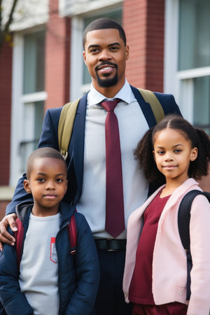 Foto de education, black student and portrait of a teacher with a happy family in an urban school on campus - Imagen libre de derechos