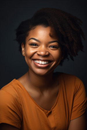 black woman, face and smile for portrait with happiness for success, achievement and empowermentの素材