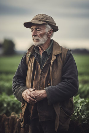 shot of a farmer standing on his farmの素材