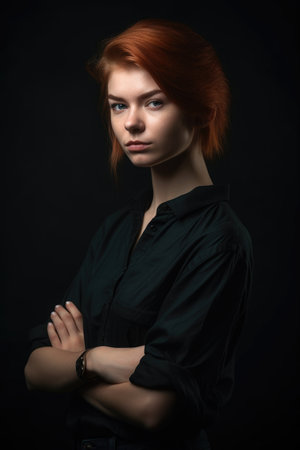 portrait of an attractive young woman standing with her arms crossed in a studioの素材