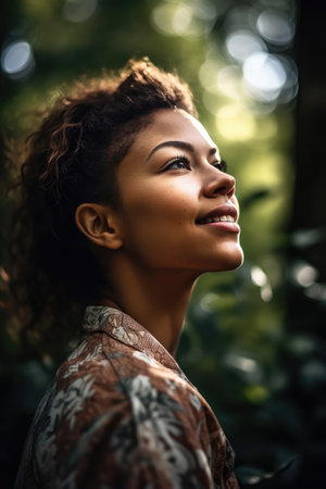 shot of an attractive young woman enjoying the outdoorsの素材